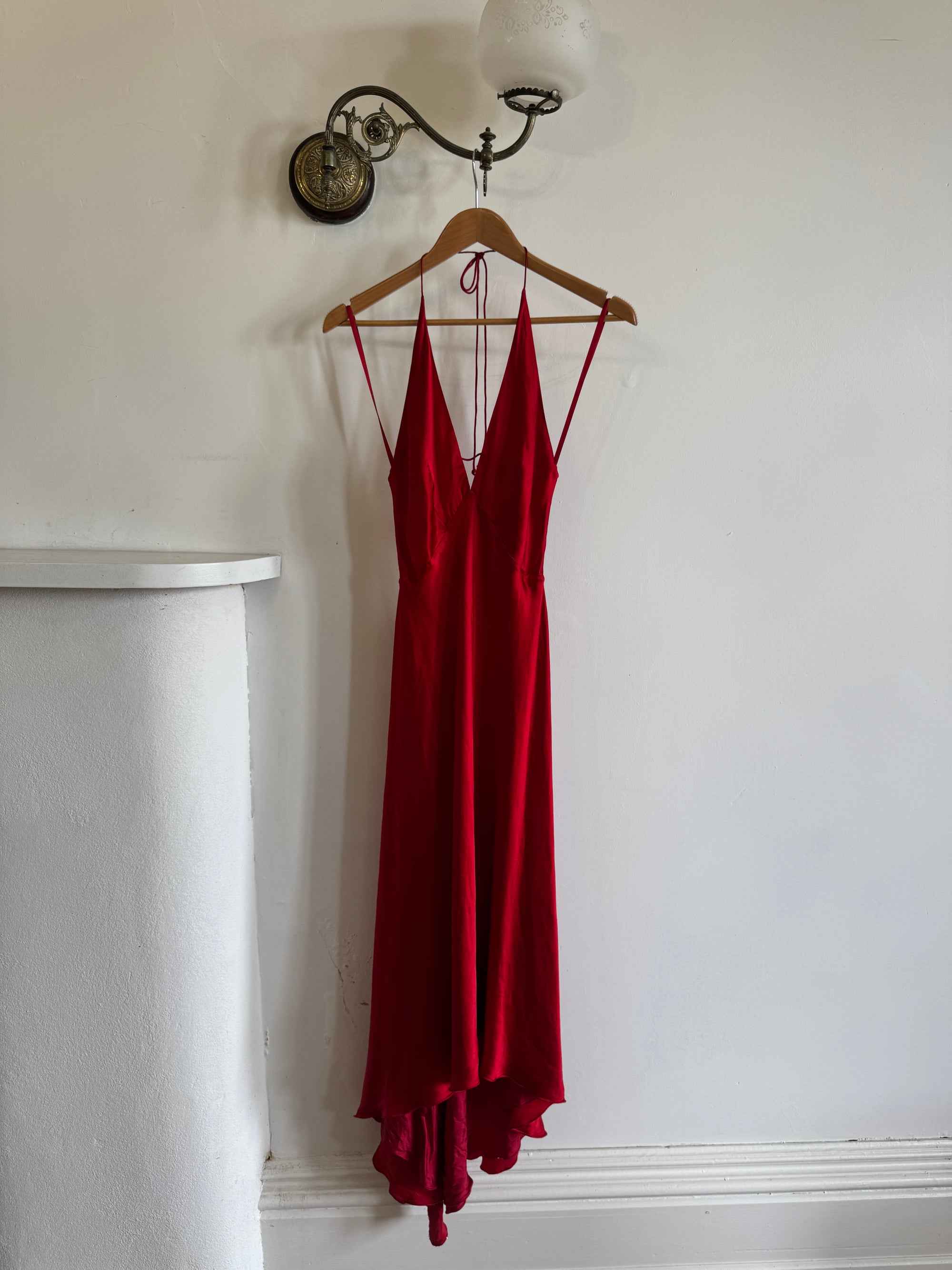 Vintage 90s Pure Silk High Low Halter Dress Scarlett
