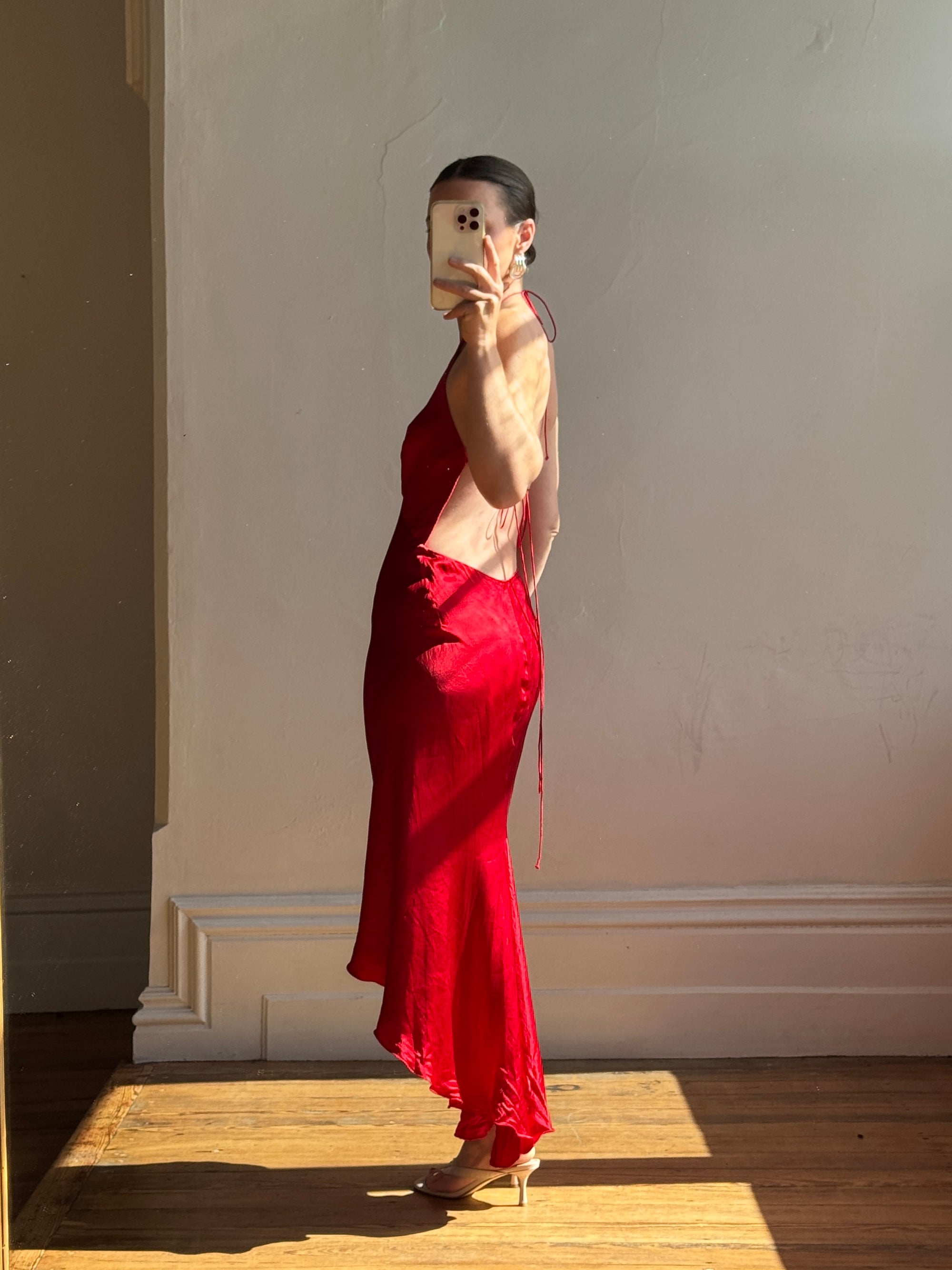 Vintage 90s Pure Silk High Low Halter Dress Scarlett