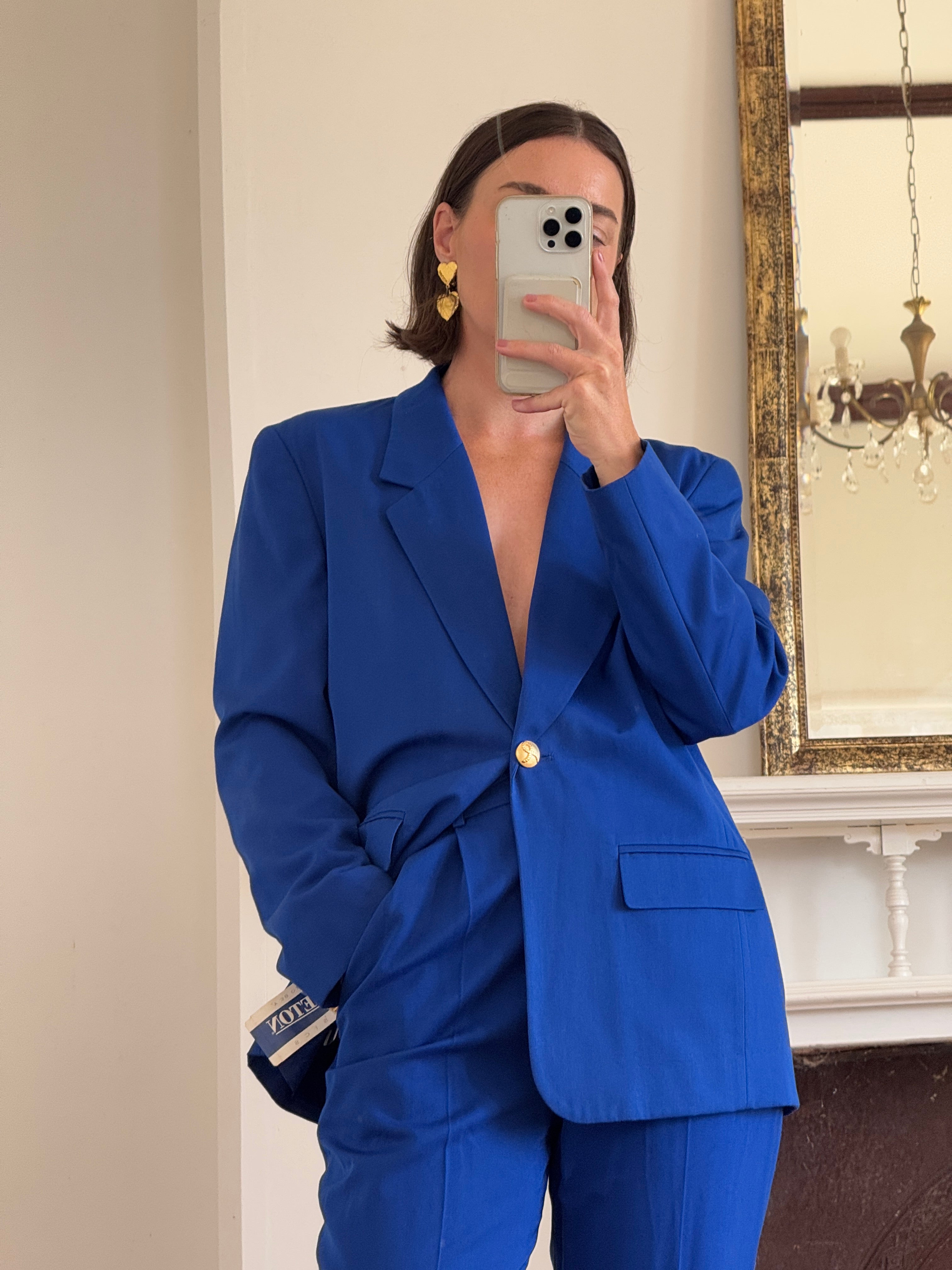 Vintage 90s Estate Cobalt Tailored Suit With Original Tags