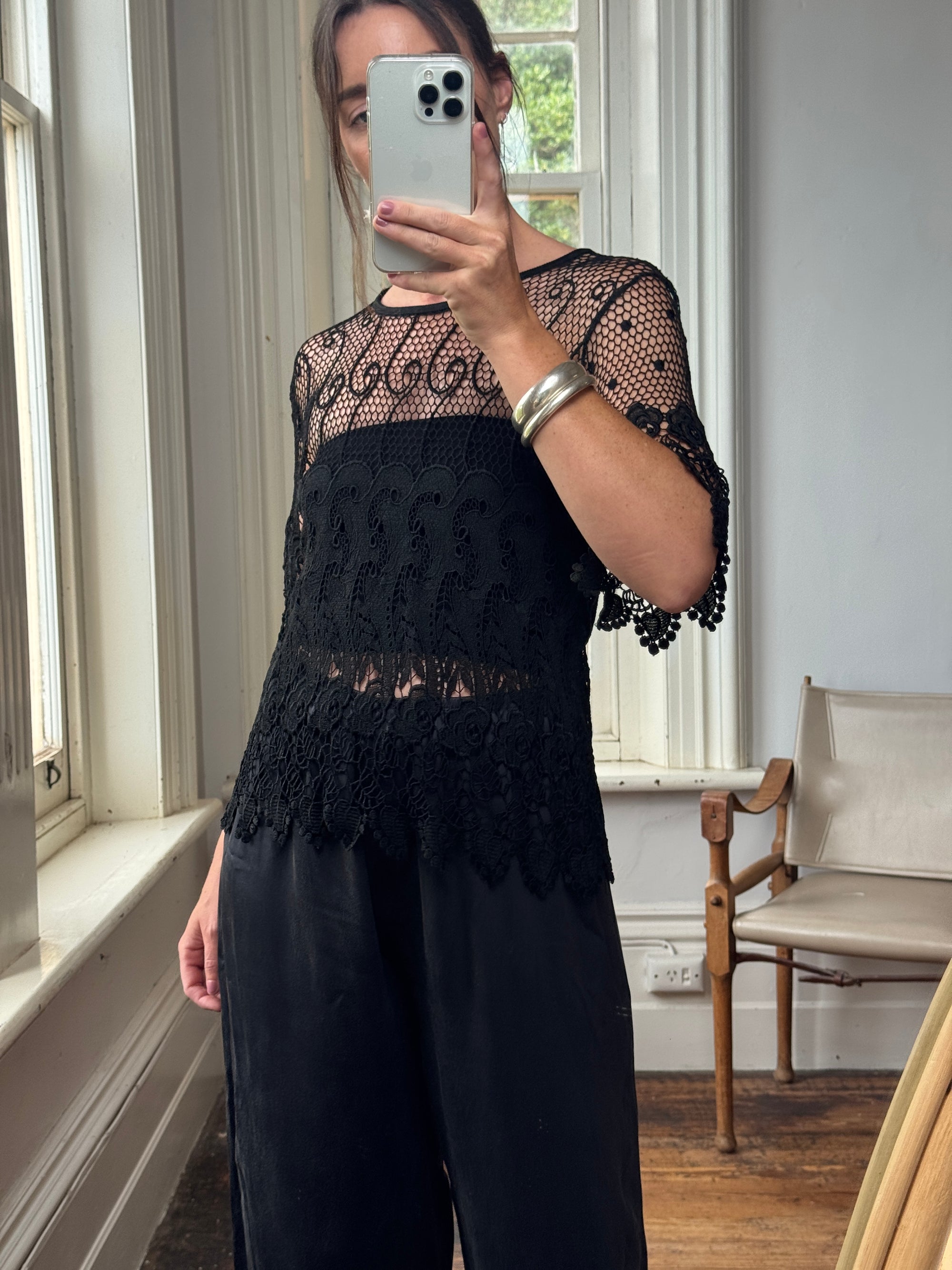 Vintage 90s Crochet Swirl Net Top