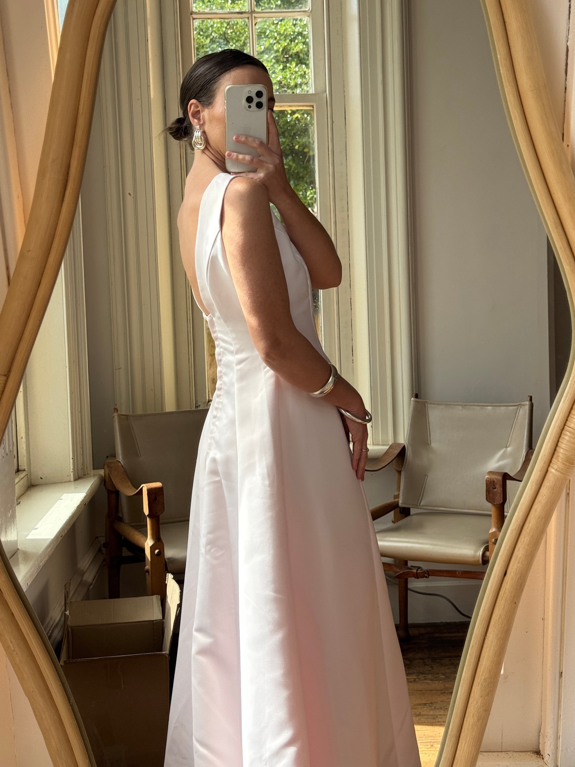 Vintage 90s Baby Pink Satin Scoop Neck Dress