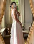 Vintage 90s Baby Pink Satin Scoop Neck Dress