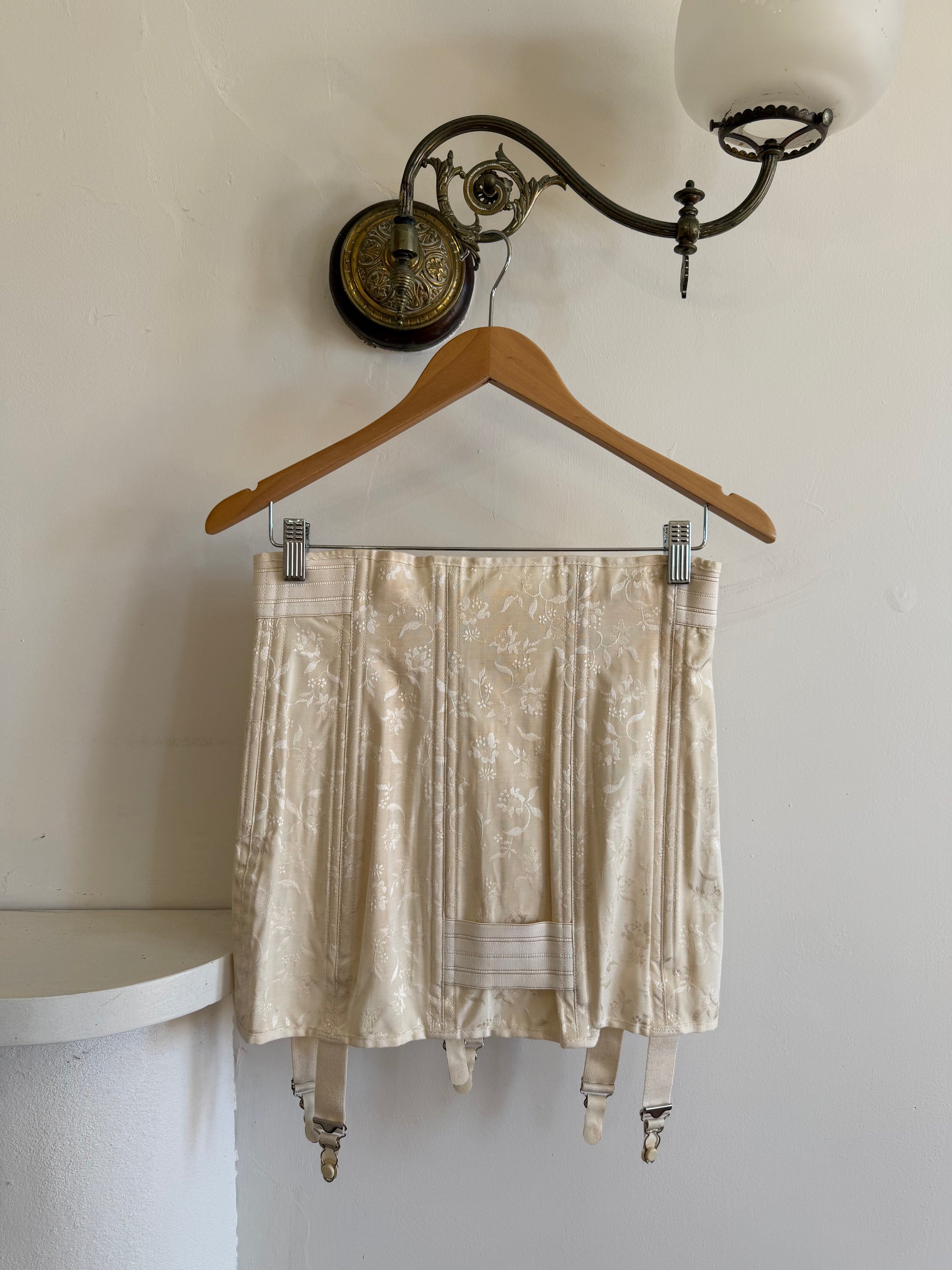 Vintage 50s Bridal Jacquard Underbust Corset Creme