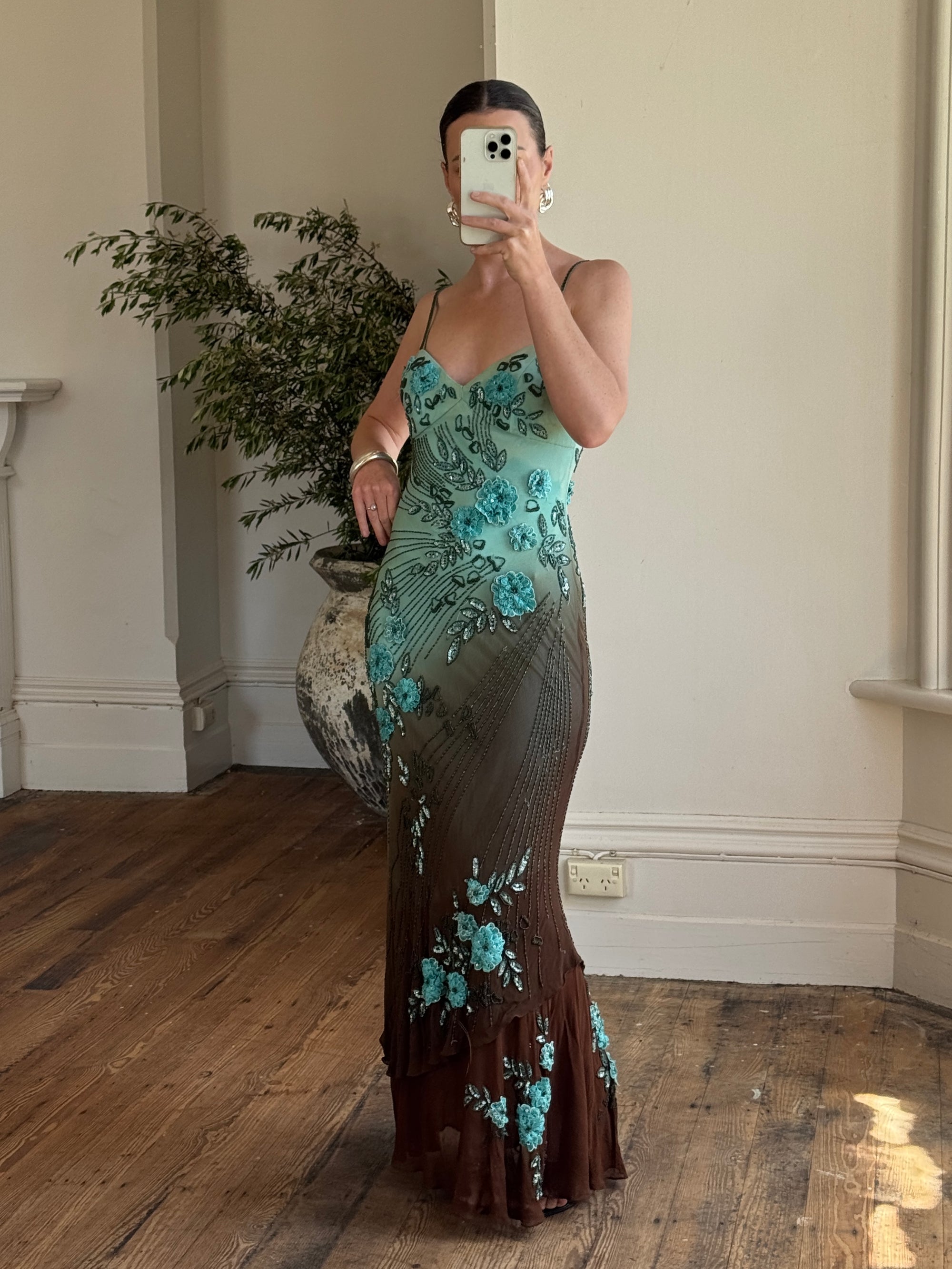 Vintage 90s Rare Ombre Embellished Mermaid Dress
