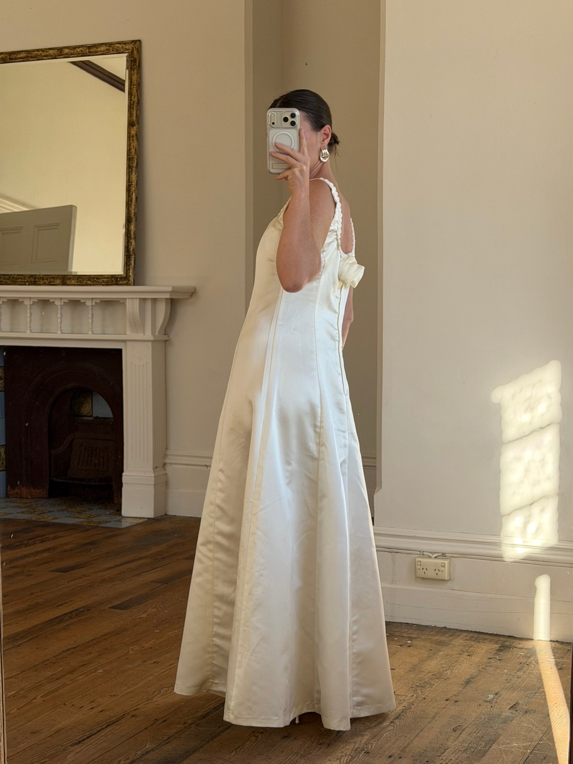 Vintage 90s Satin Rope Embroidered Slip Wedding Dress