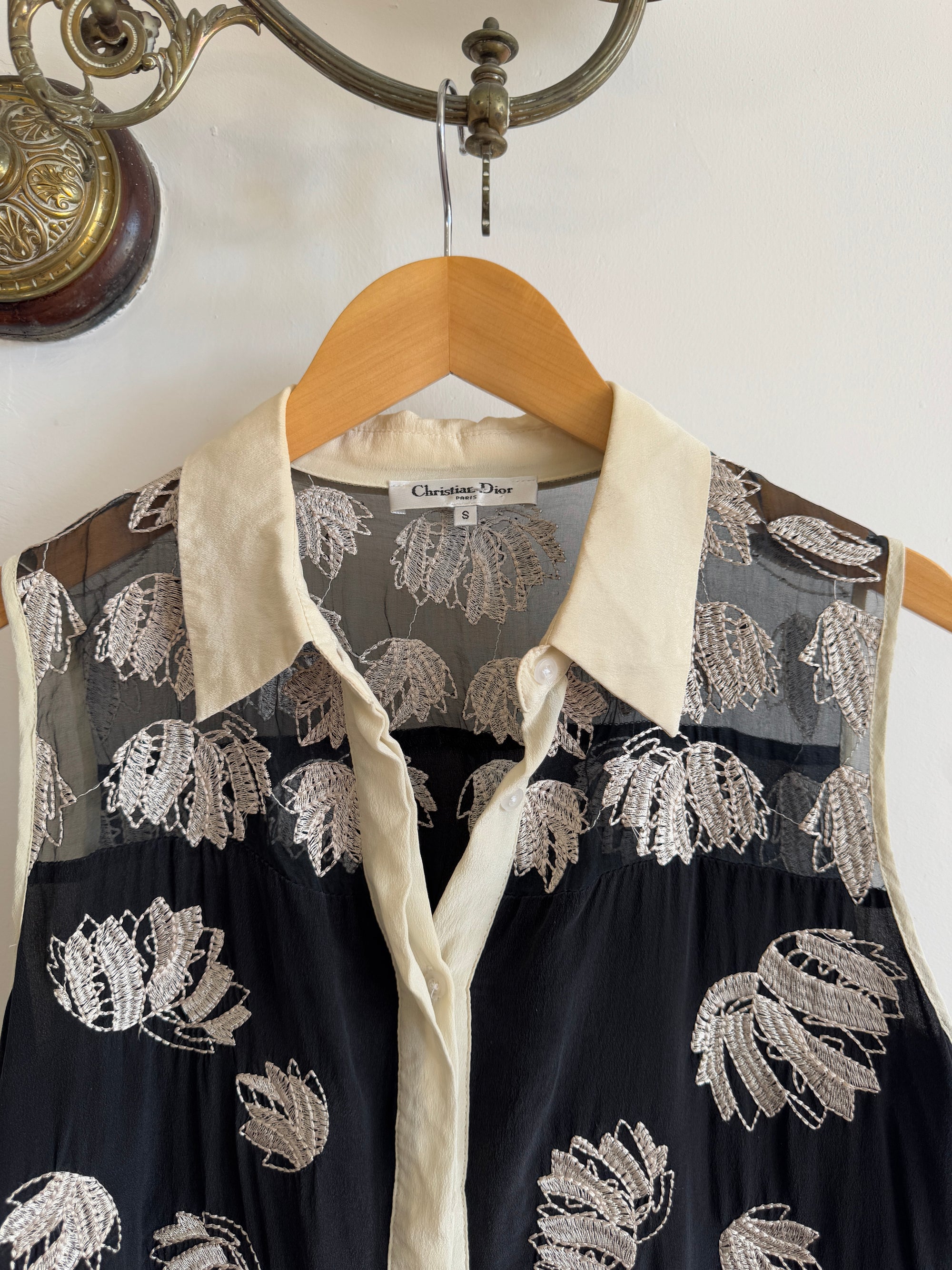 Vintage Christian Dior Button Up Pure Silk Sleeveless Shirt