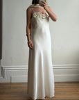 Vintage Y2K Rosette Bridal Slip Dress Champagne Satin