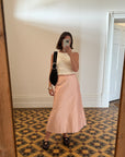 Vintage Pink Pure Silk High Waist Midi Skirt