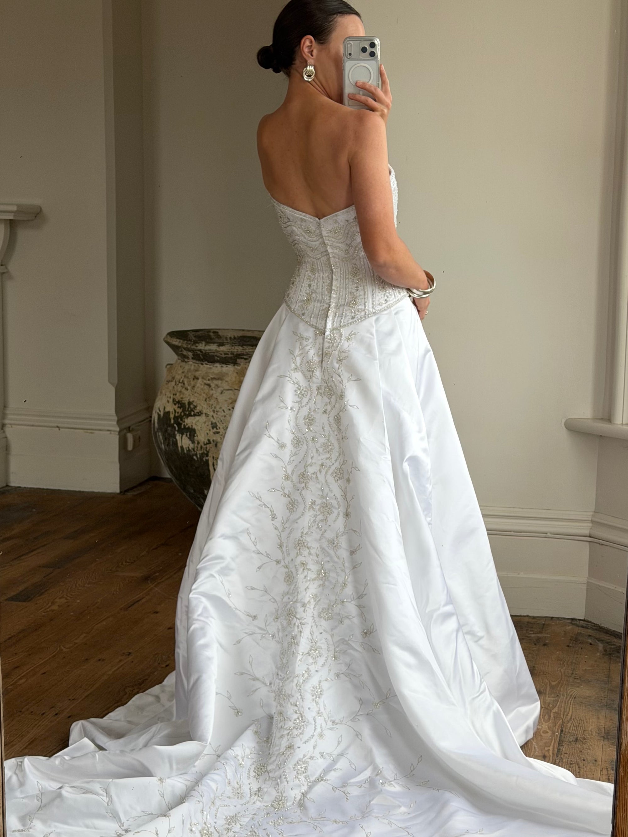 Vintage Y2K Crystal Satin Pleated Wedding Gown