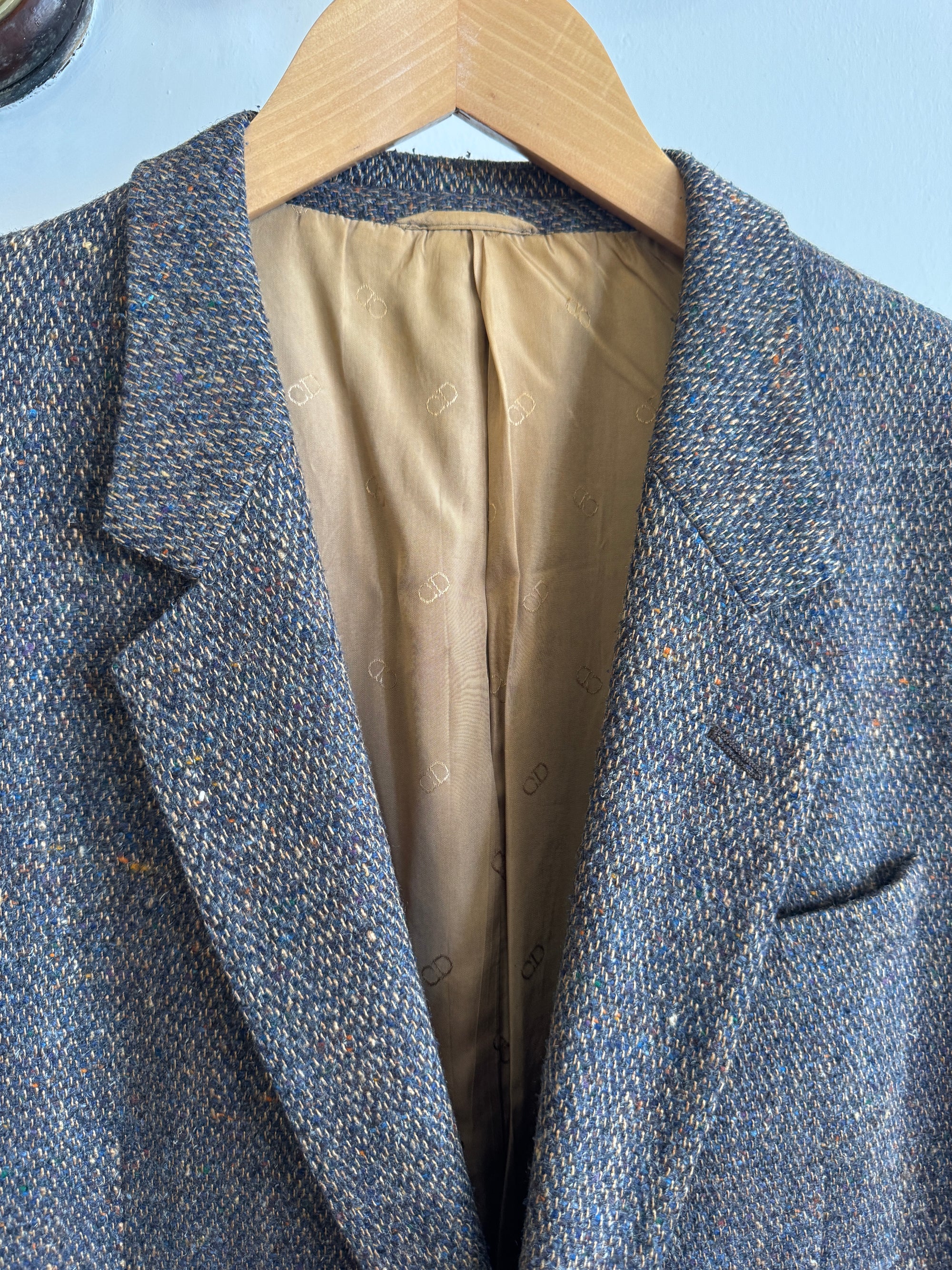 Vintage Christian Dior Tailored Wool Blazer Navy Brown