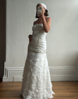 Vintage 90s Strapless Embellished Ruffled Wedding Gown
