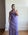 Vintage 90s Lilac Cowl Tiered Slip Dress with Scarf