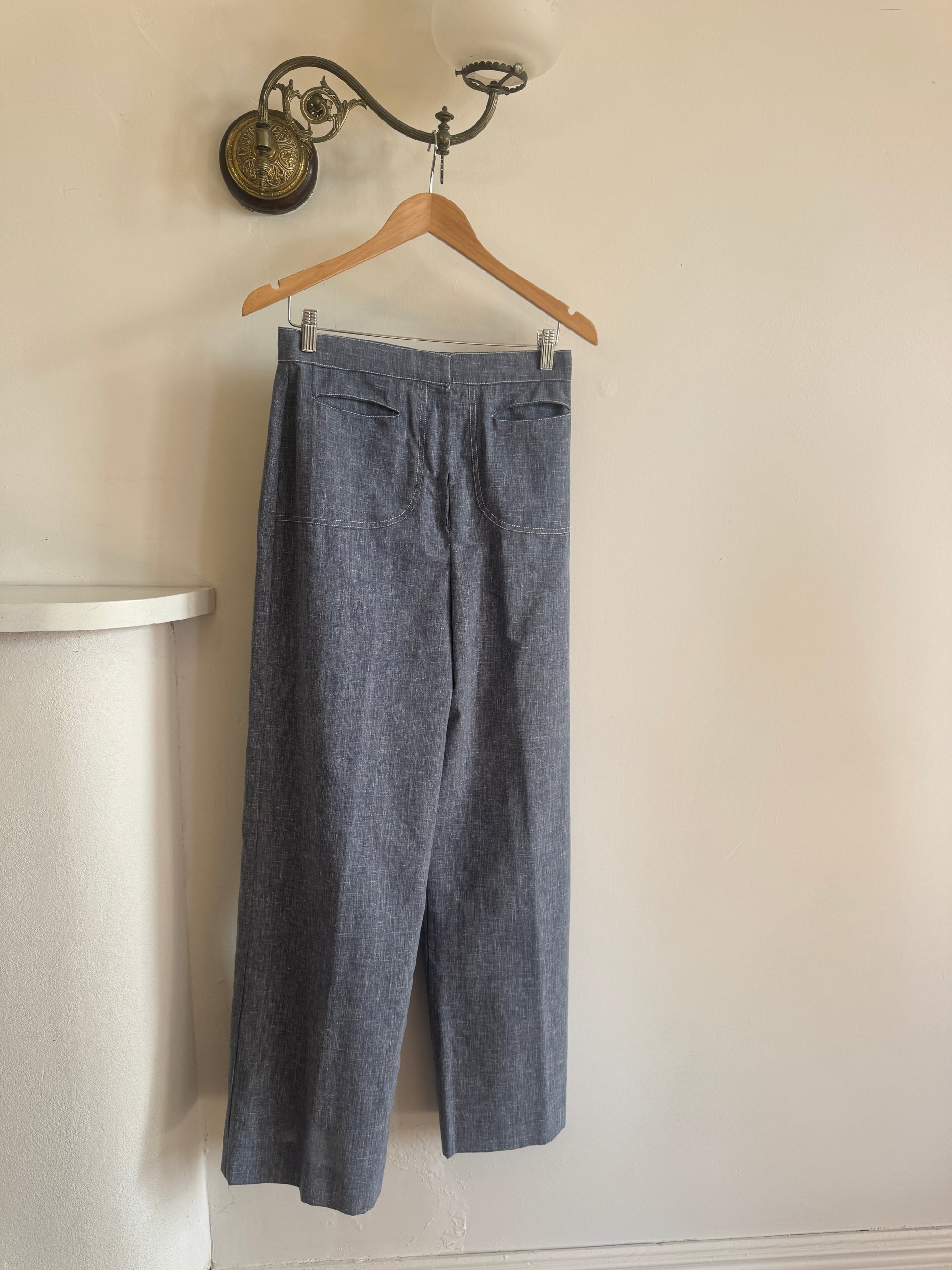 Vintage 70s 3 piece Chambray and Lace Western Set