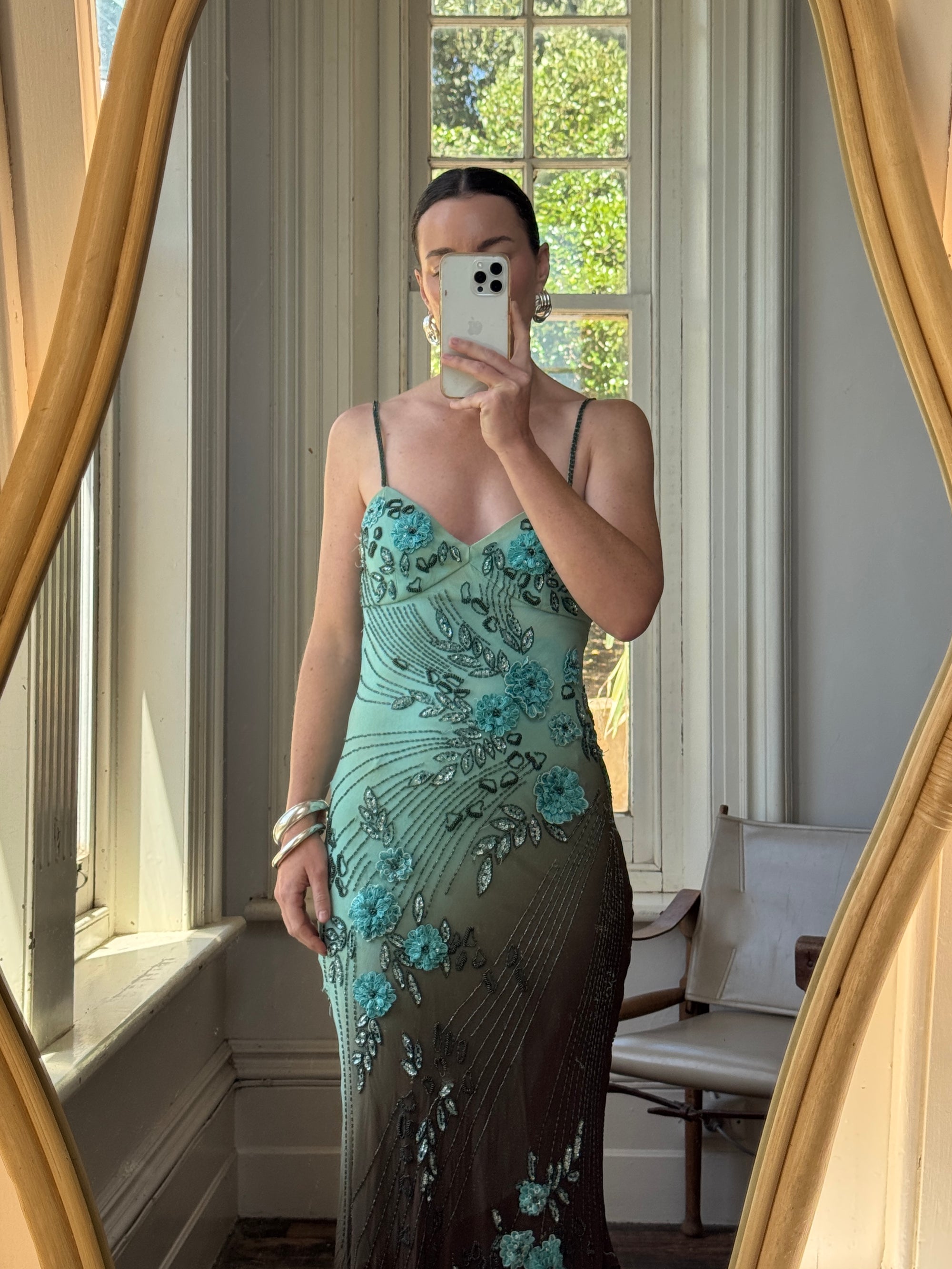 Vintage 90s Rare Ombre Embellished Mermaid Dress