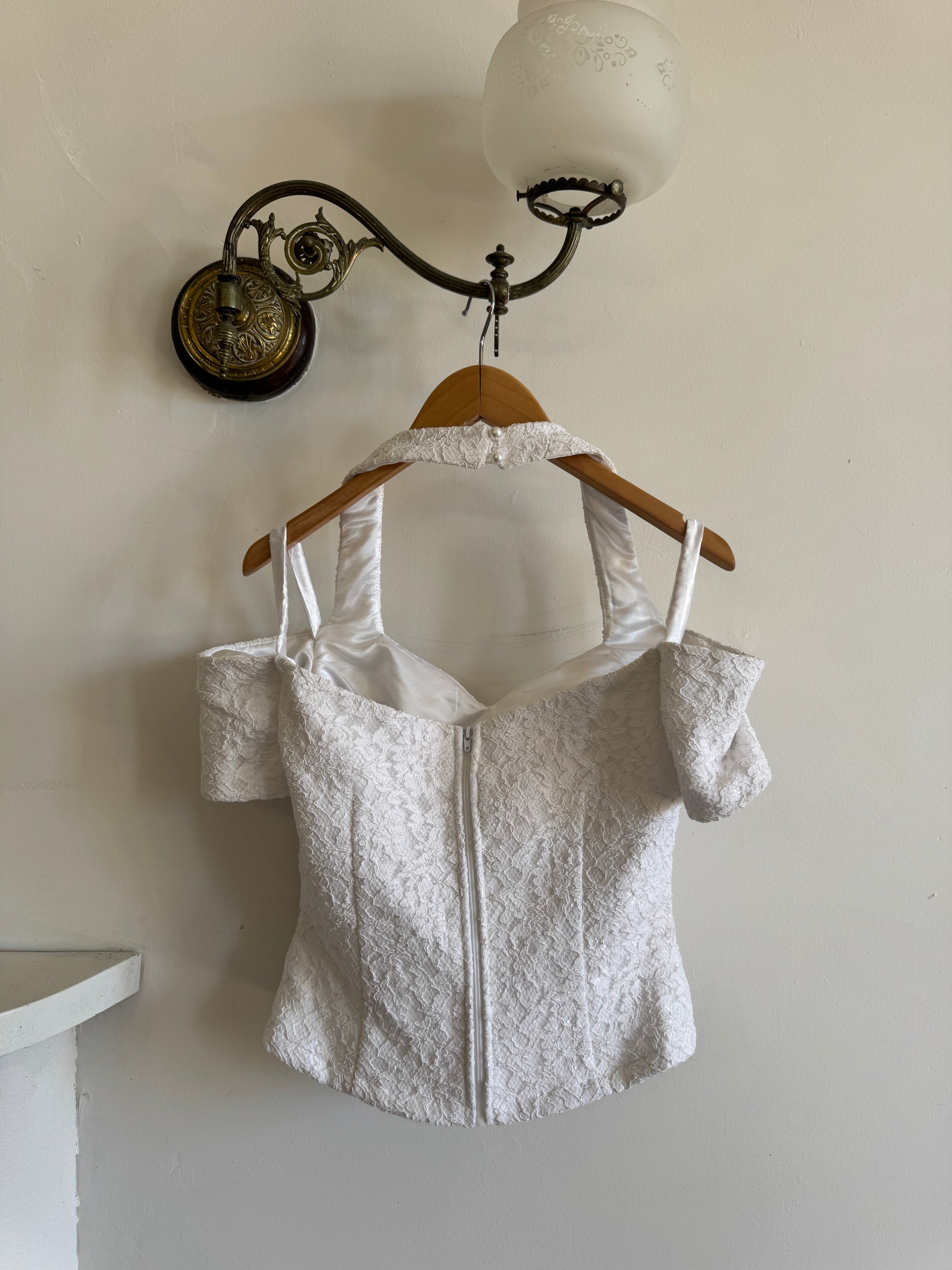 Vintage 80s Lace Bridal Halter Bustier Top