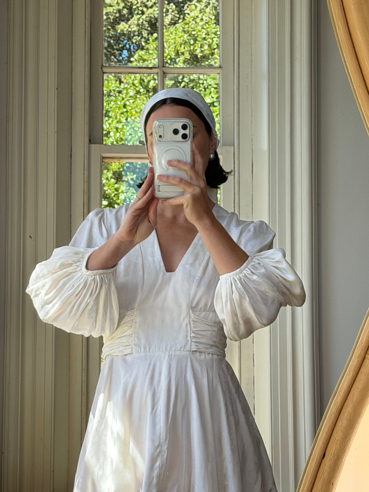 Vintage 70s Satin Jacquard Poet Sleeve Mini Dress