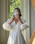 Vintage 70s Satin Jacquard Poet Sleeve Mini Dress