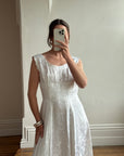 Vintage 50s Satin Jacquard Scalloped Bridal Dress