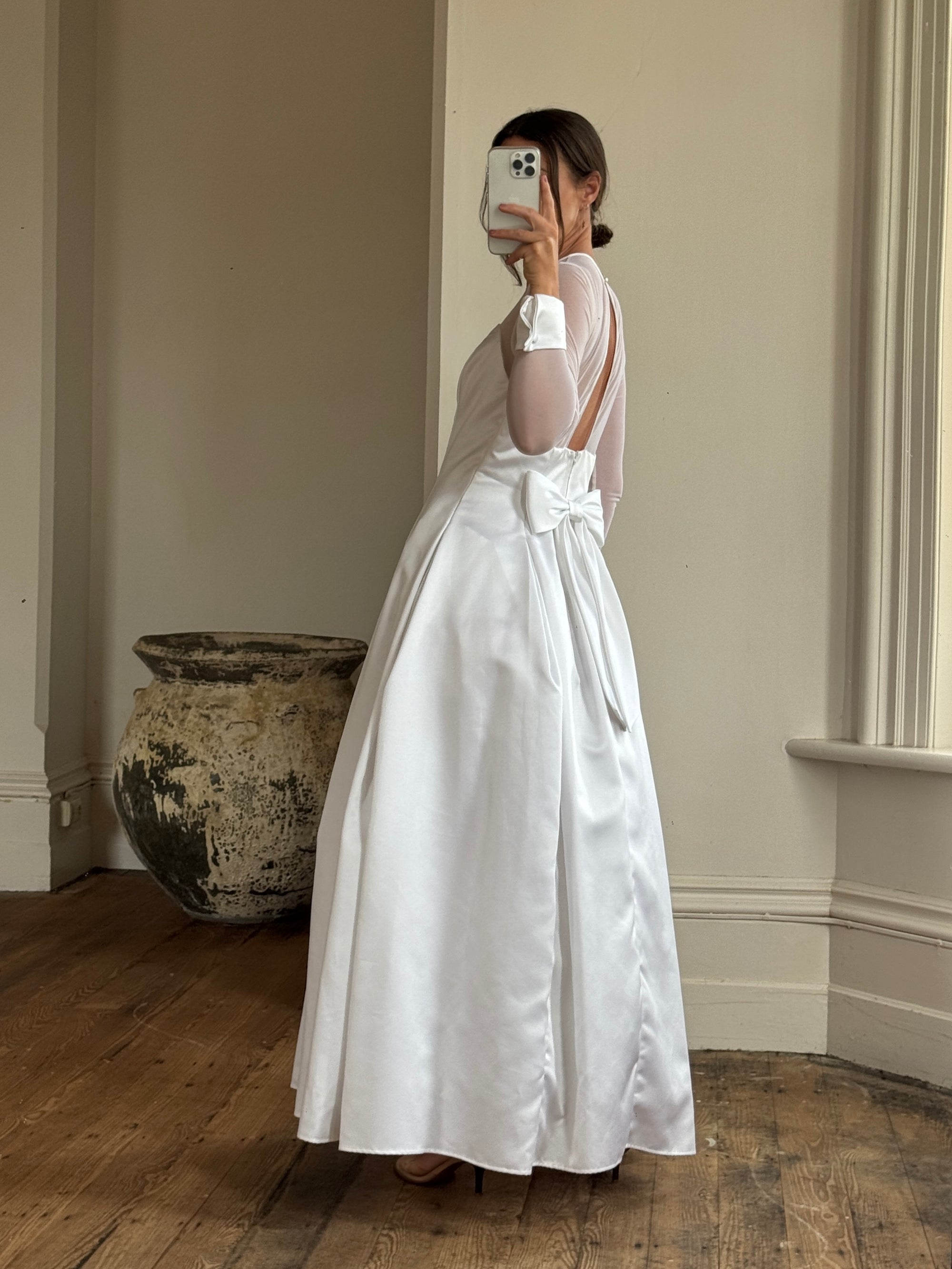 Vintage 90s Tailored Mesh Long Sleeved Wedding Gown
