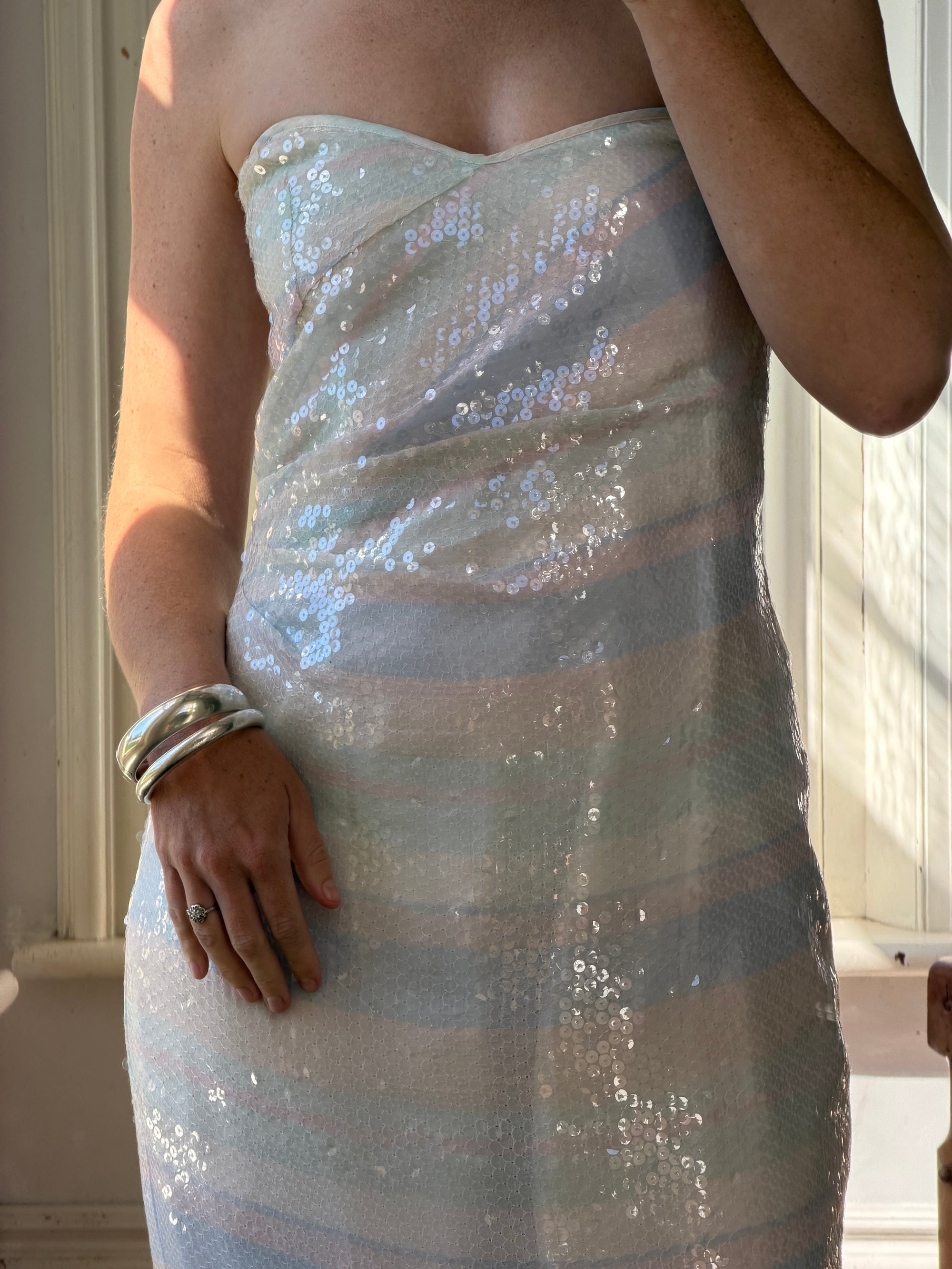 Vintage 90s Pure Silk Pastel Sequin Party Dress