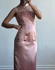 Vintage 90s Dusty Rose Satin High Neck Dress