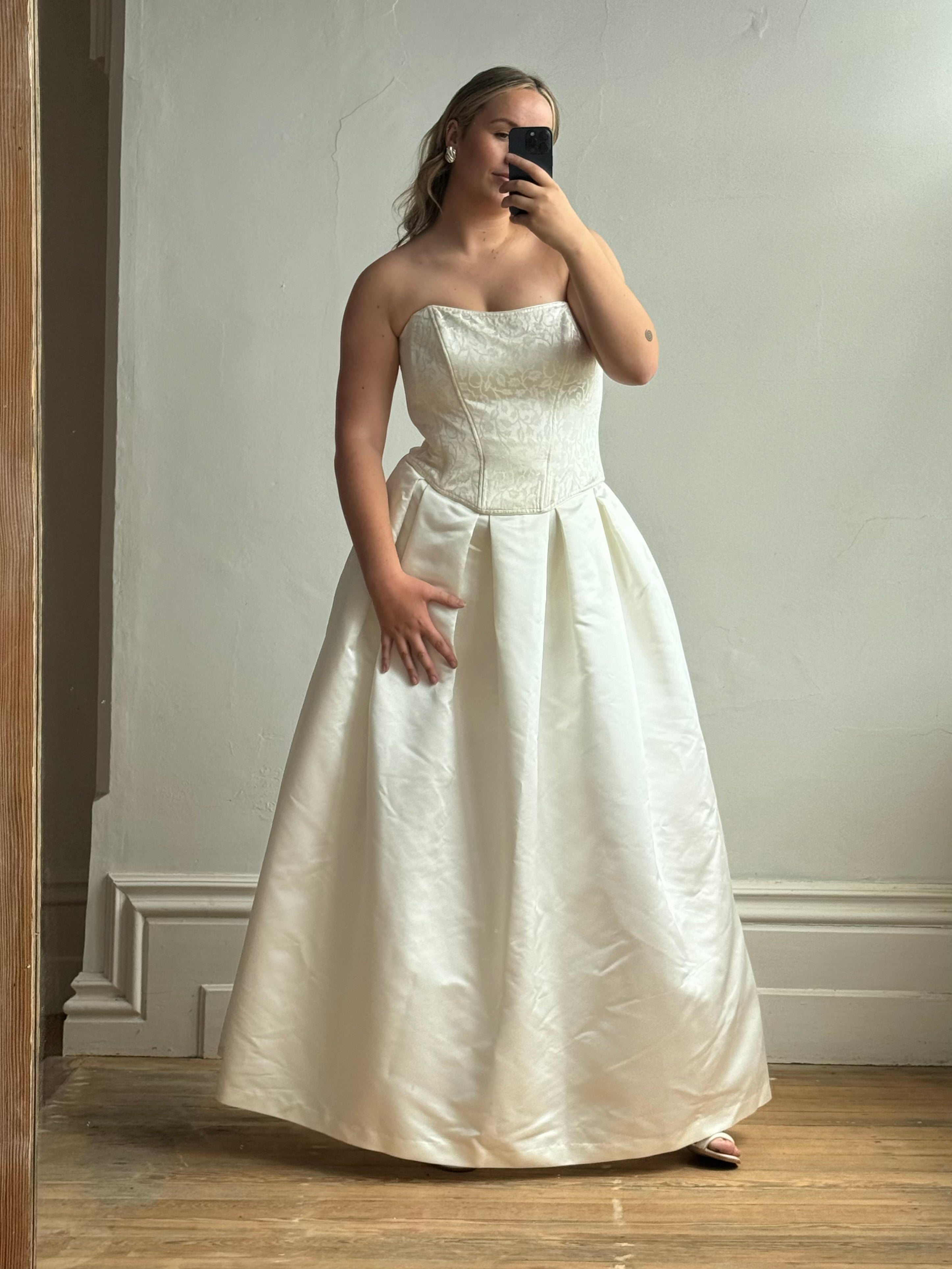 Vintage 90s Princess Satin Skirt and Jacquard Bustier Wedding Set
