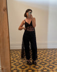 Vintage Black Lace Tie Front Slip Dress