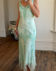 Vintage 90s Pure Silk Aquamarine Fairy Beaded Dress