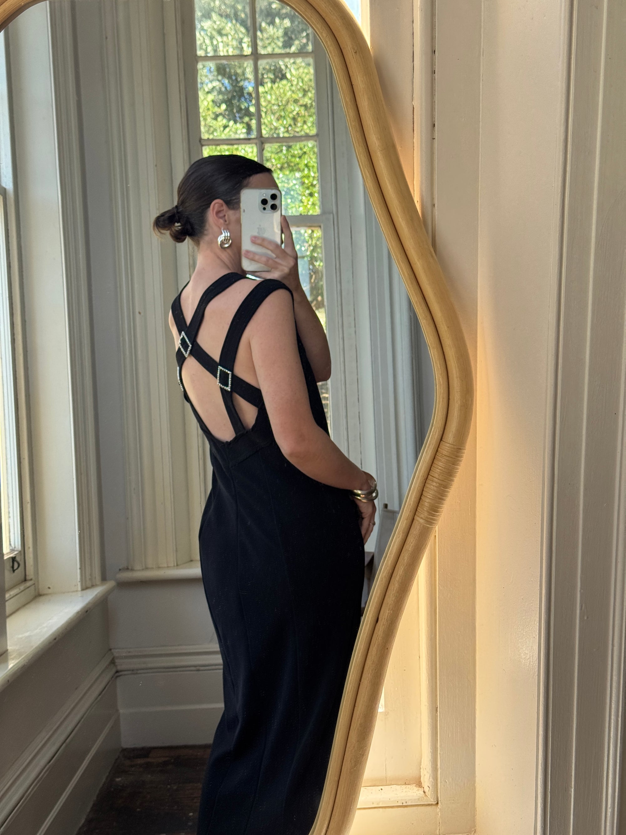 Vintage 90s Bodycon Midi Harness Straps With Rhinestone Buckles