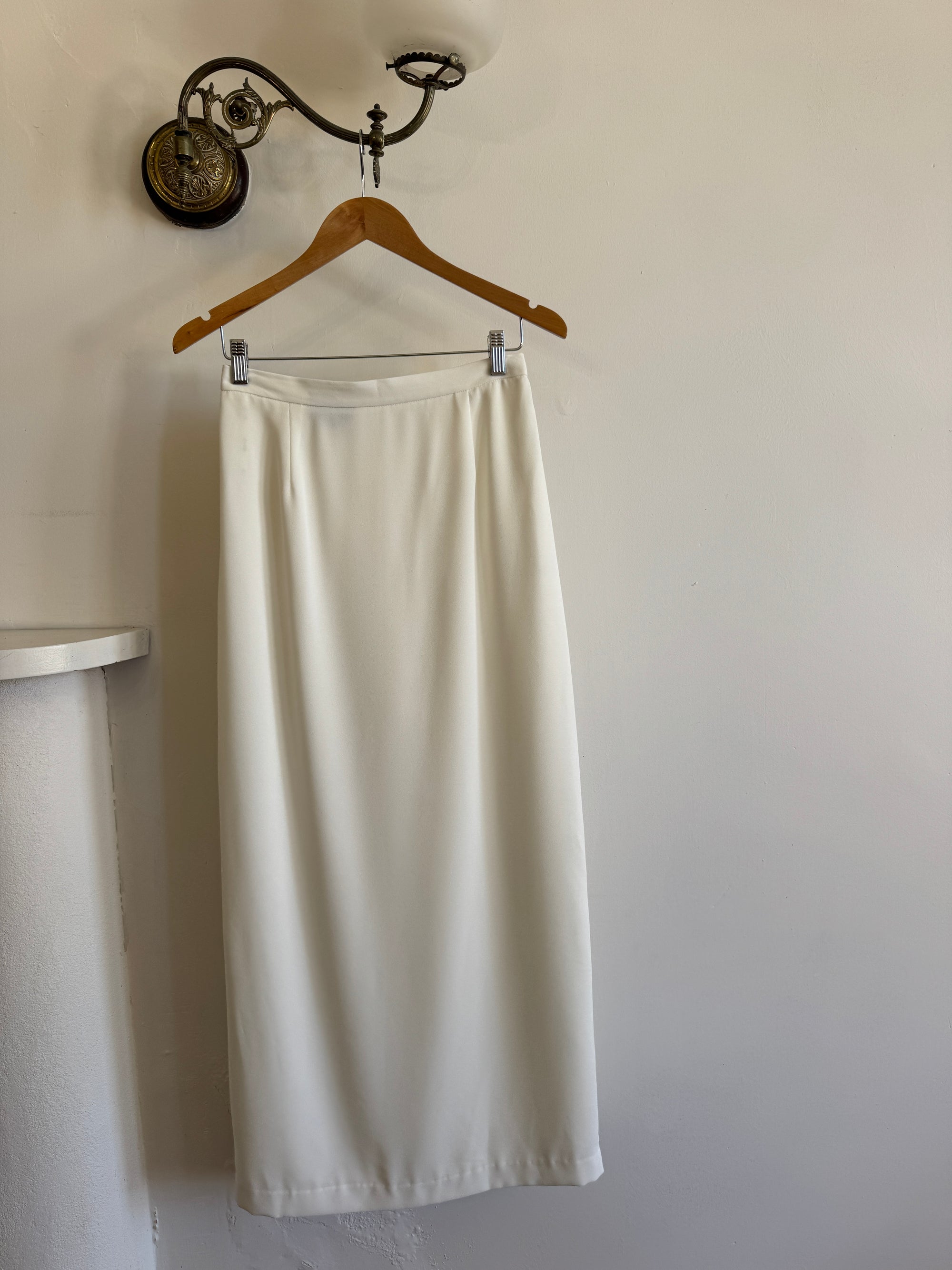 Vintage 90s Ivory Crepe Bridal Pencil Skirt