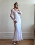 Vintage 90s Sheer Organza Long Sleeve Empire Bridal Dress