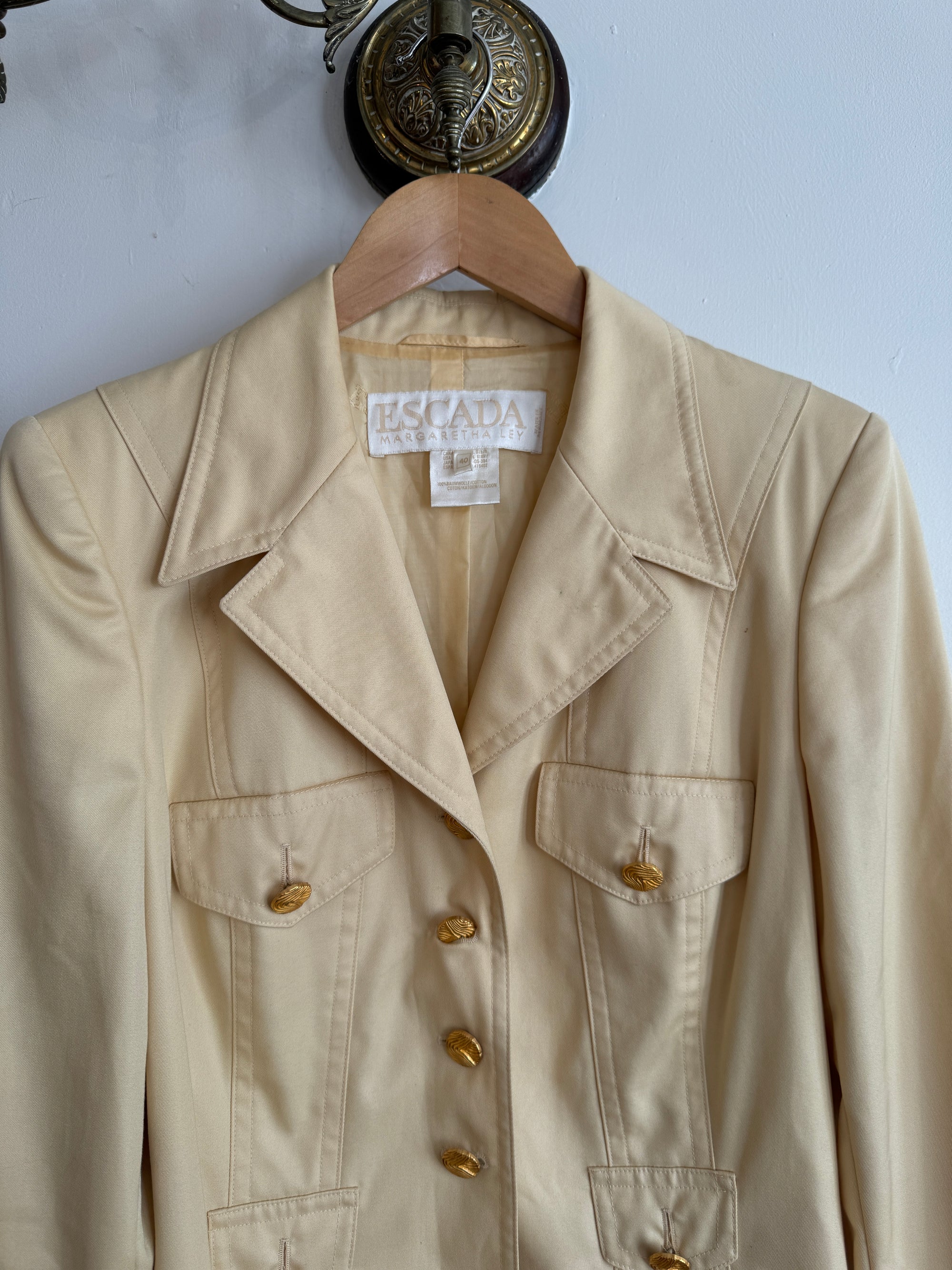 Vintage 90s Escada Butter Yellow Blazer with Gold Buttons