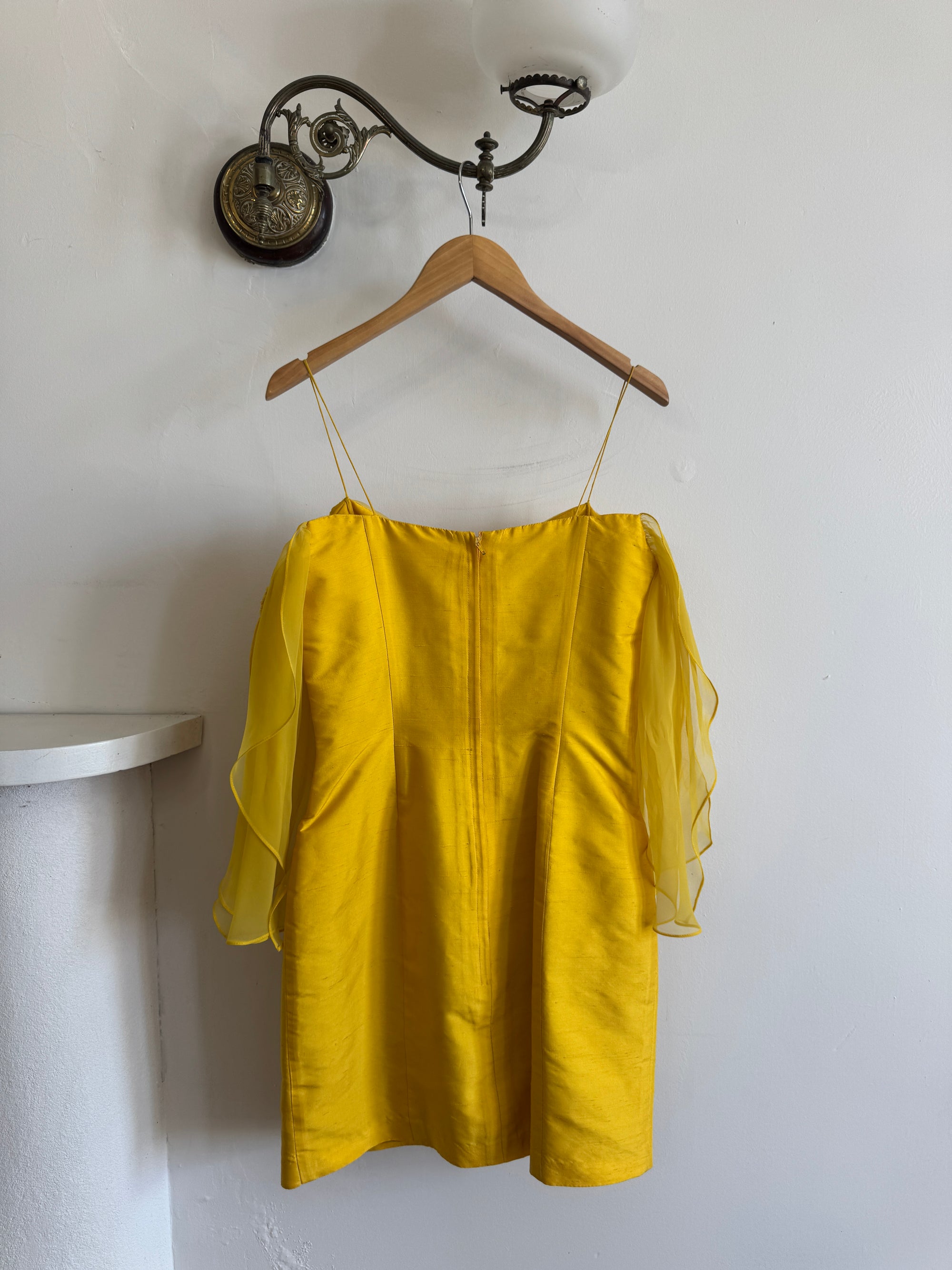 Vintage 90s Pure Silk Mini Dress Sunshine Yellow