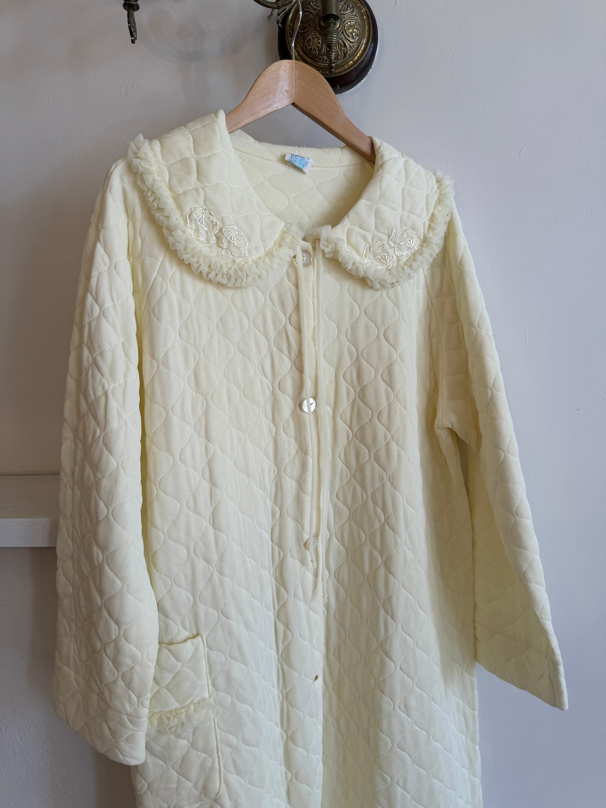 Vintage Lemon Quilted Coat with Oversized Collar