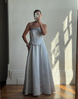 Vintage 90s Jacquard Corset Satin Dress Ice Blue