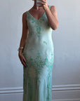 Vintage 90s Pure Silk Aquamarine Fairy Beaded Dress