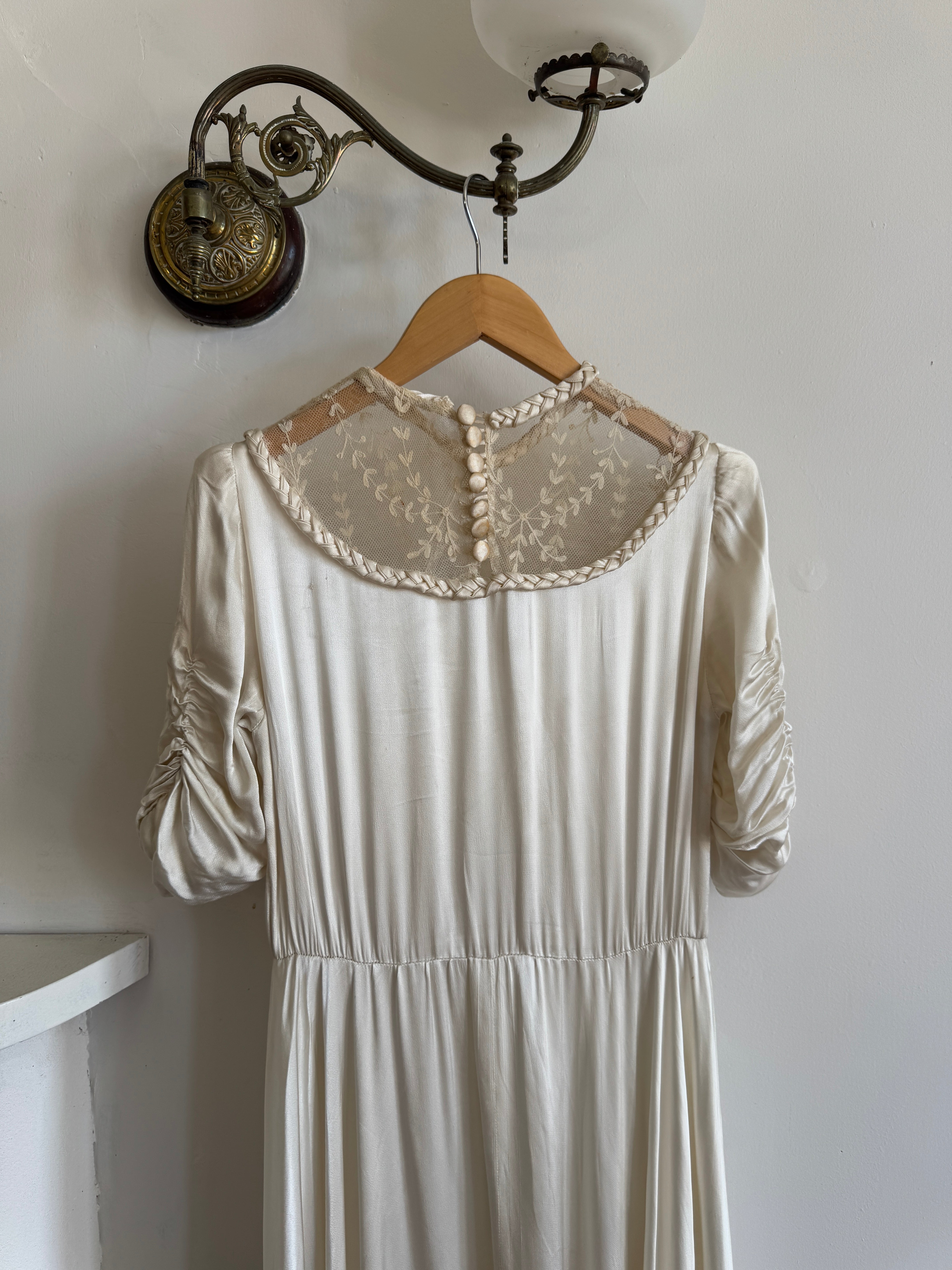 Vintage 50s Liquid Satin Wedding Dress With Lace