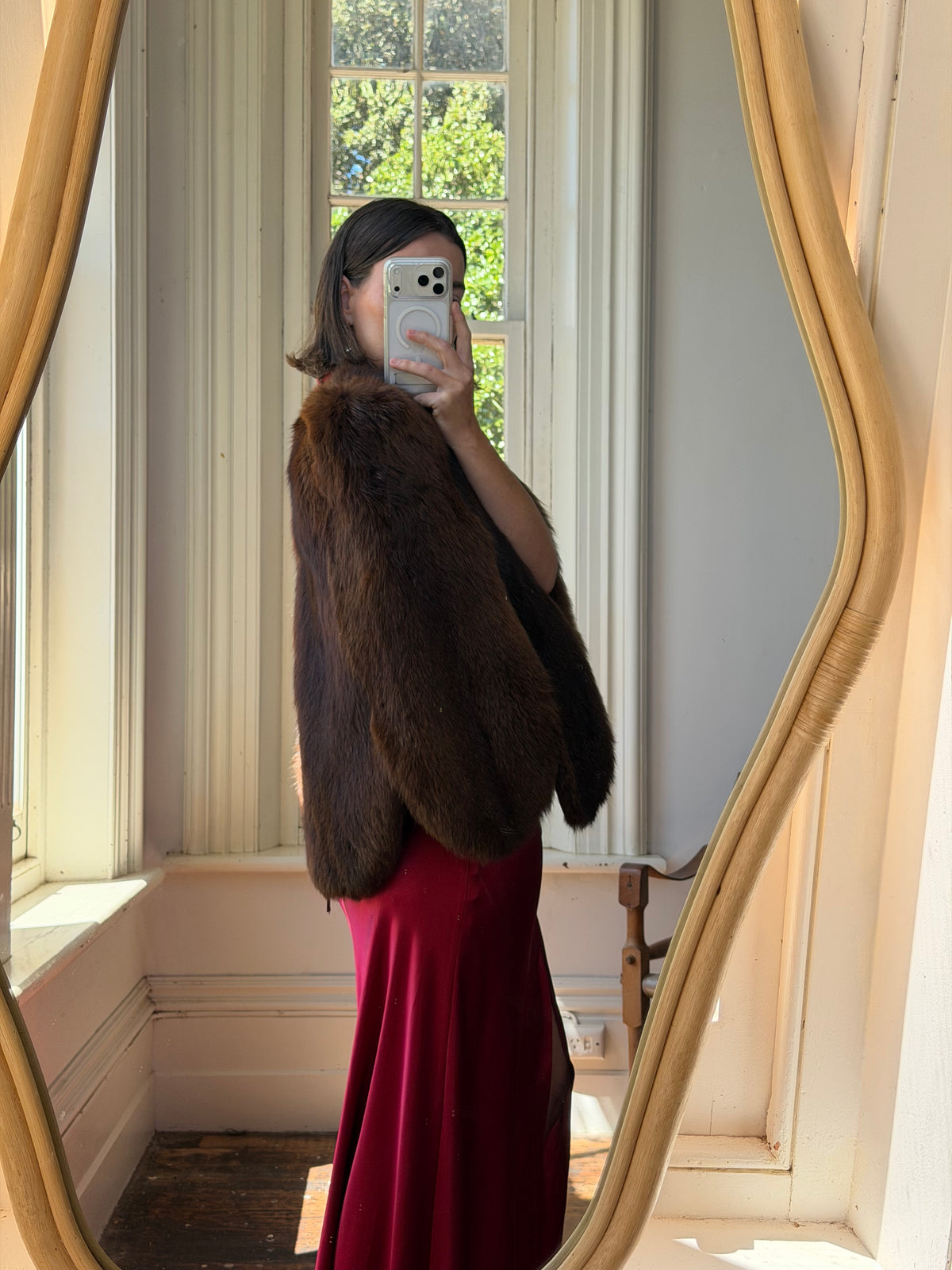 Vintage 60s Chocolate Brown Fur Scalloped Caplet