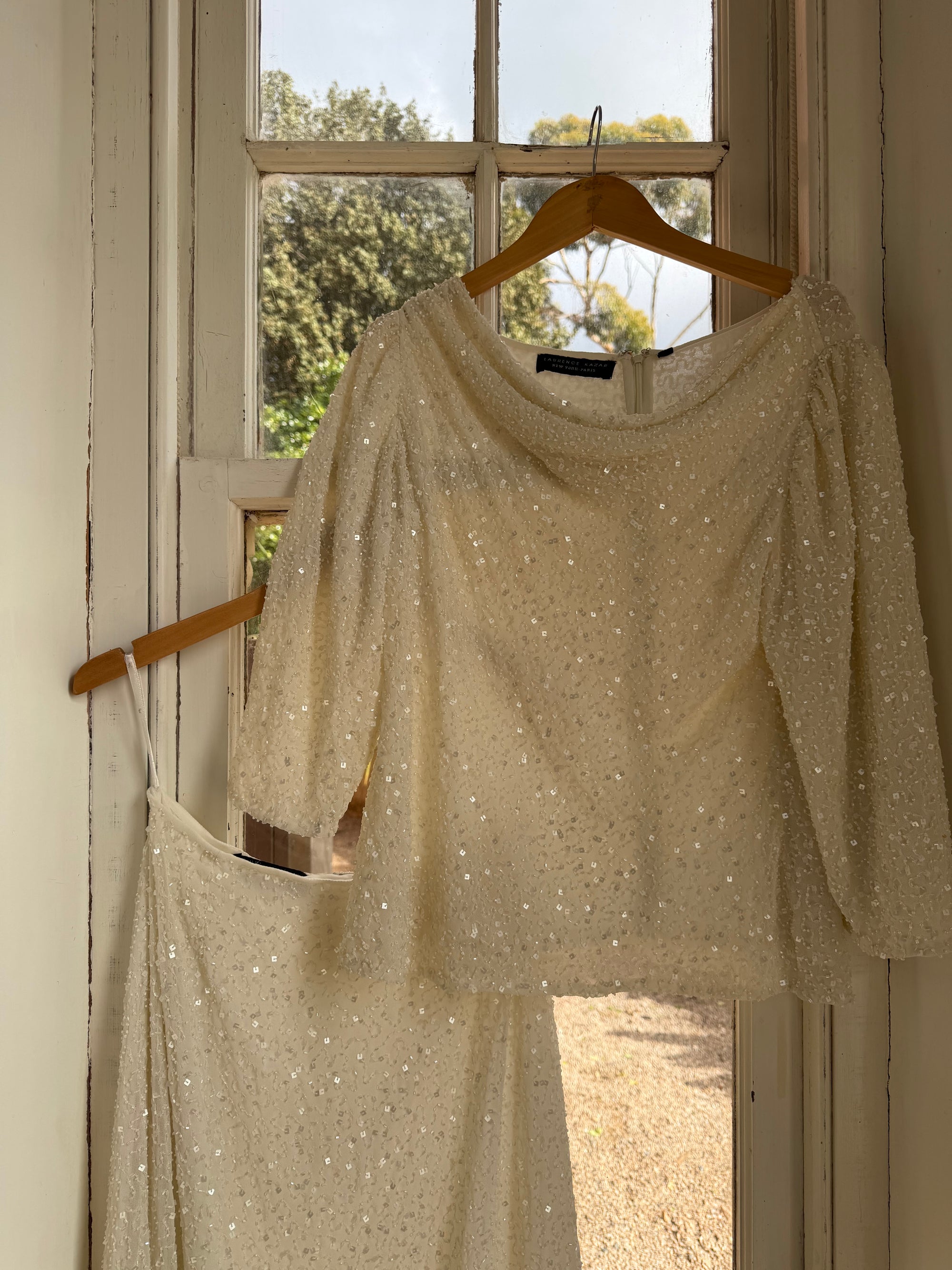 Vintage 80s Sequin Pure Silk Two Piece Bridal Set
