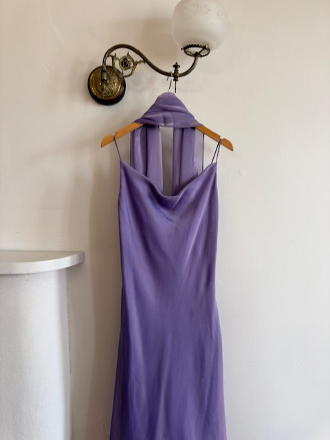 Vintage 90s Lilac Cowl Tiered Slip Dress with Scarf