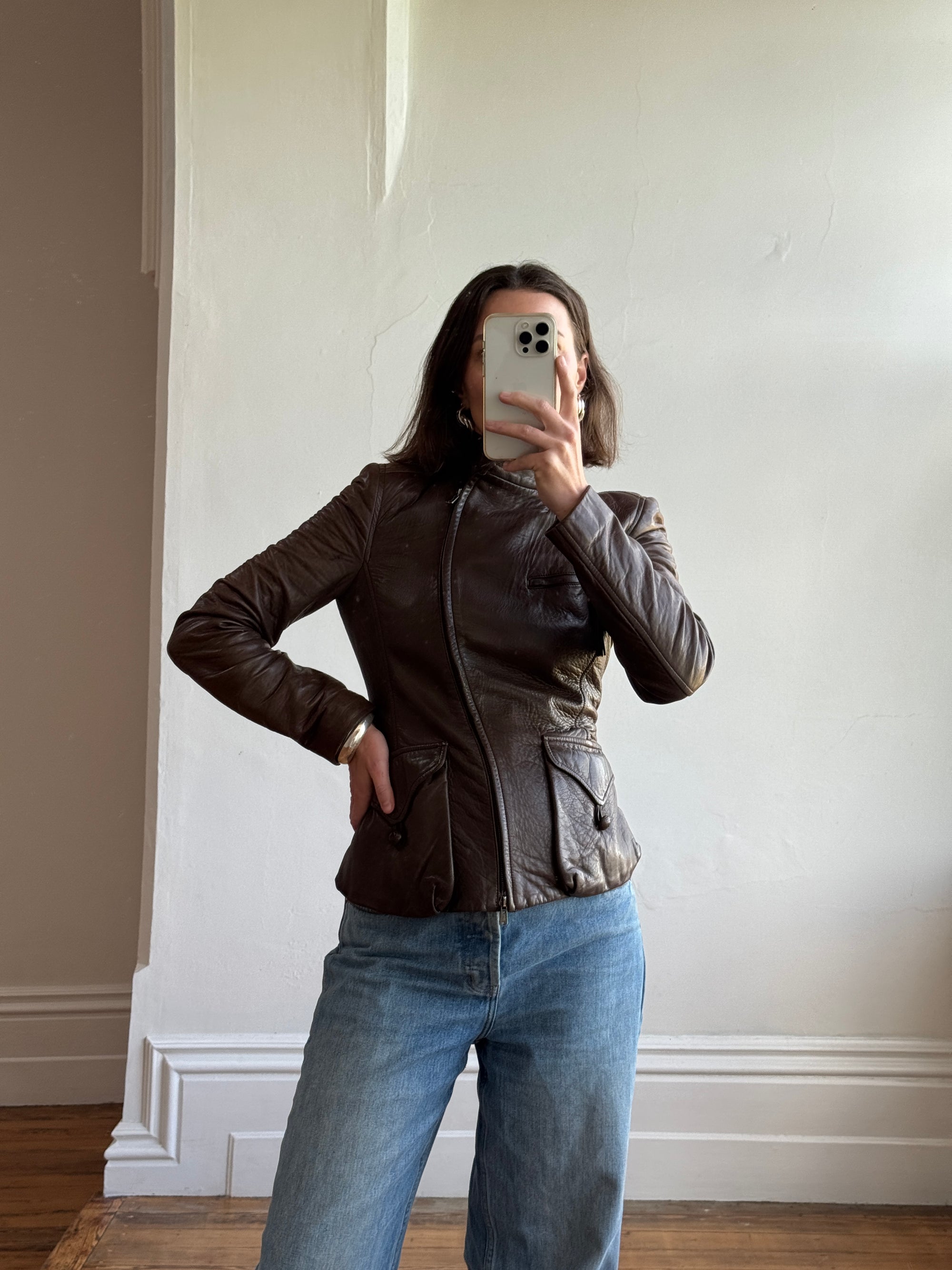 Vintage Y2K YSL Rive Gauche Leather Jacket Chocolate