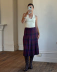 Vintage Wool Blend Plaid Pleated Skirt Plum