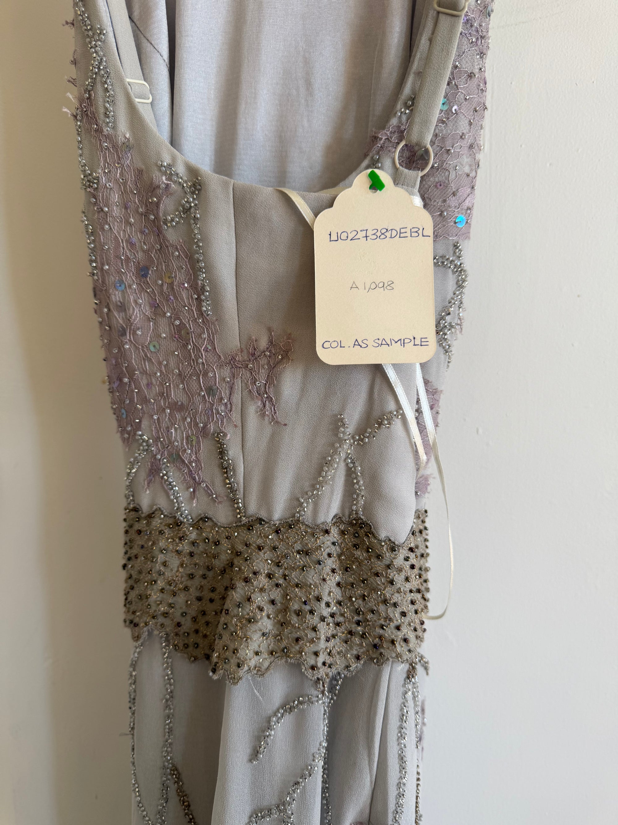 Vintage 90s Pure Silk High Front Embellished Lavender Gown