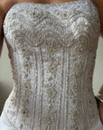 Vintage Y2K Crystal Satin Pleated Wedding Gown