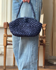 Vintage Raffia Shoulder Bag Navy