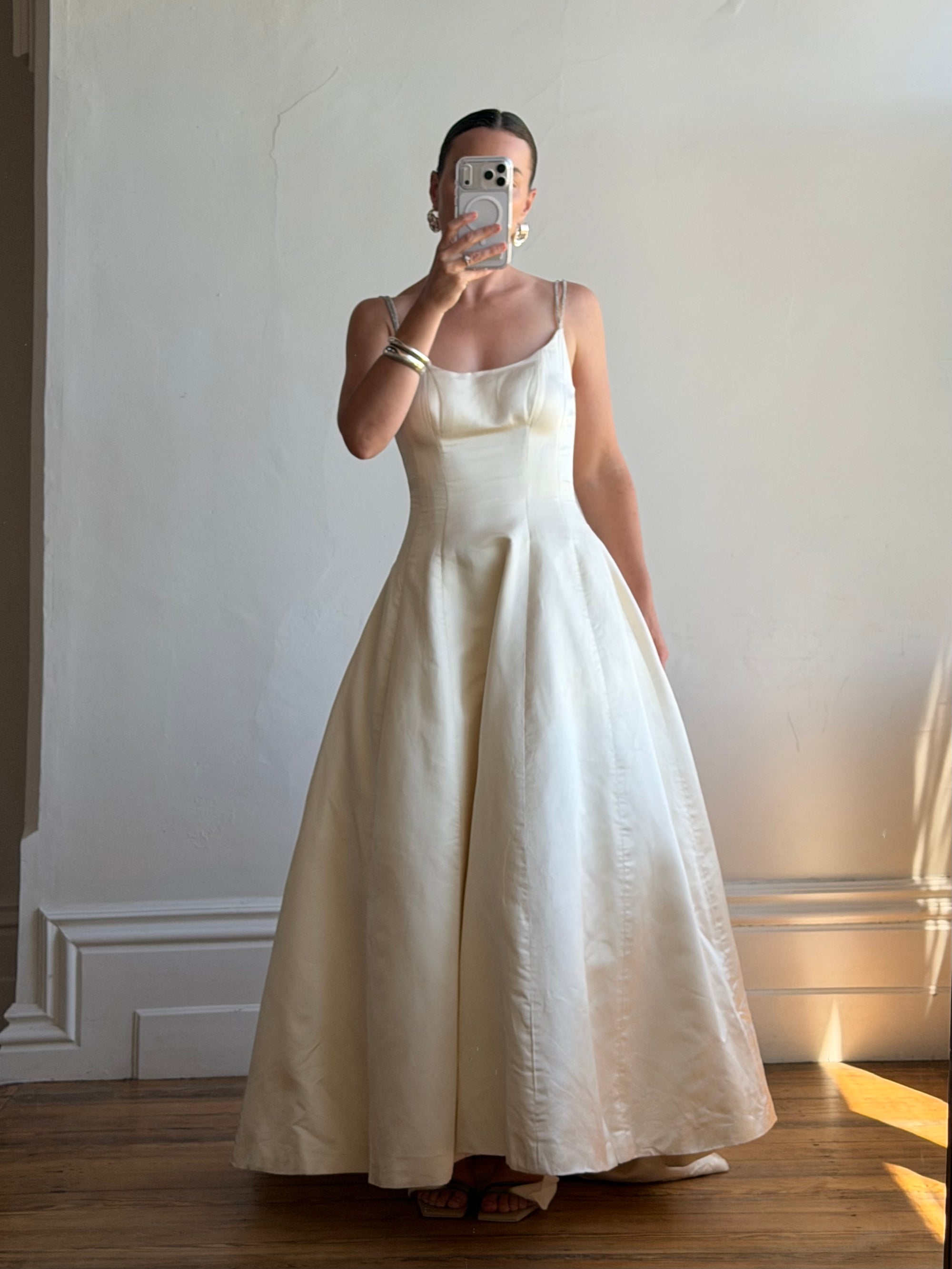 Vintage 90s Pure Silk Couture Diamante Wedding Gown