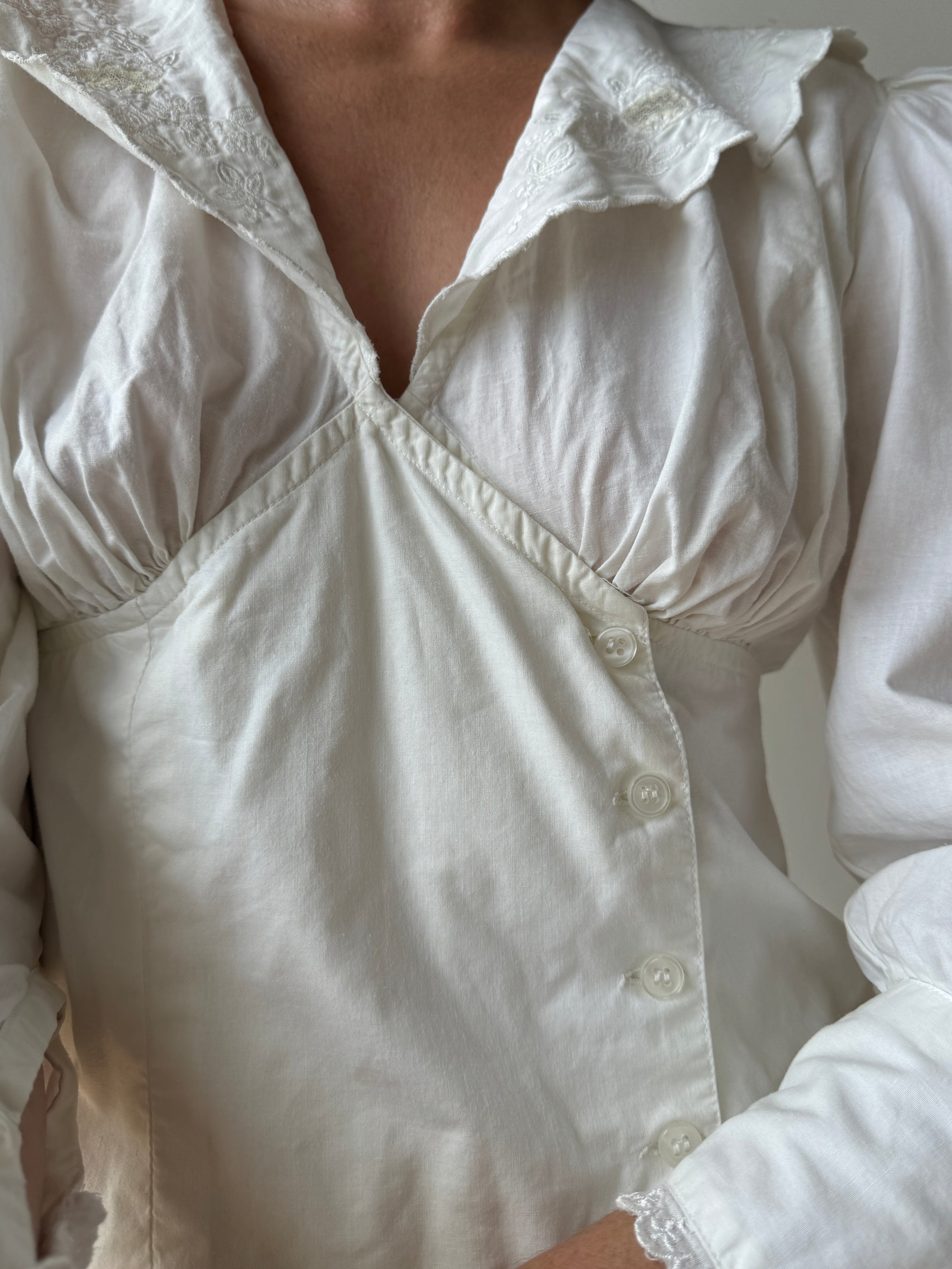 Vintage 80s Cotton Prairie Blouse and A Line Skirt Set