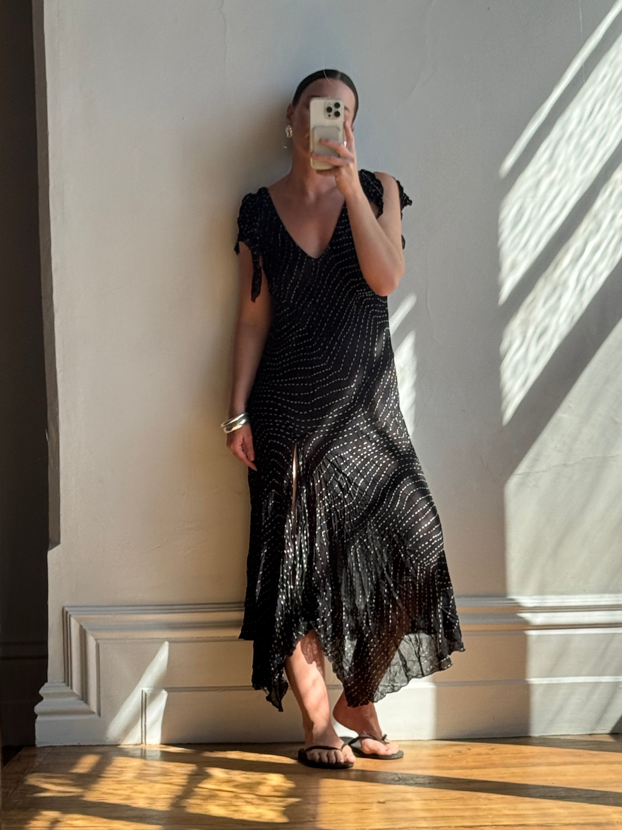 Vintage 90s Crinkle Sheer Fairy Dress Noir