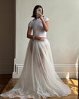 Vintage 80s Sheer Organza Webbed Lace Bridal Skirt