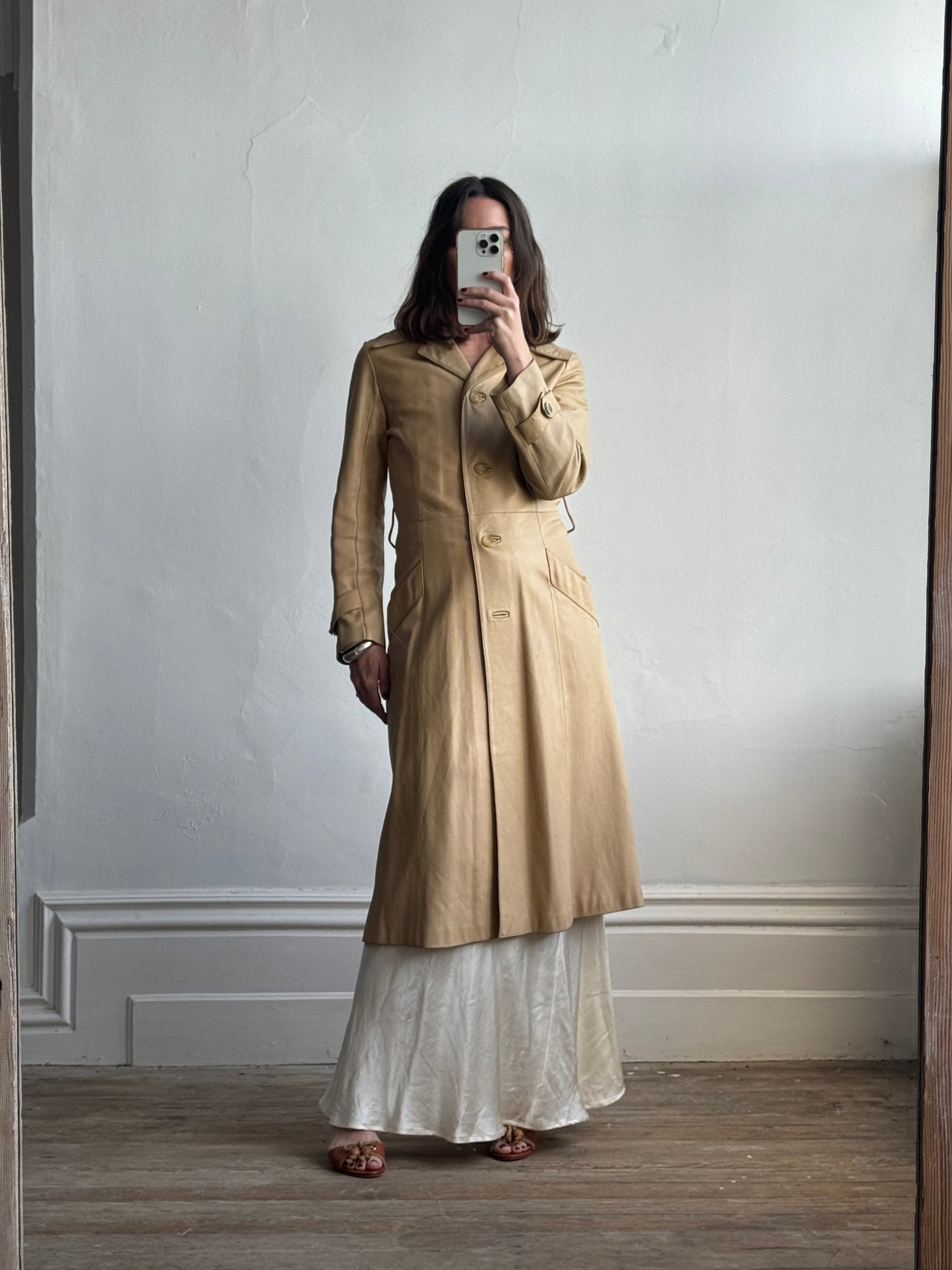 Vintage 70s Caramel Leather Trench Coat